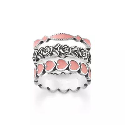 Enamel, Floral and Heart Ring Stack