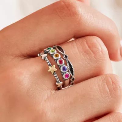Multi Gemstone, Star and Cordoba Ring Stack - Image 2