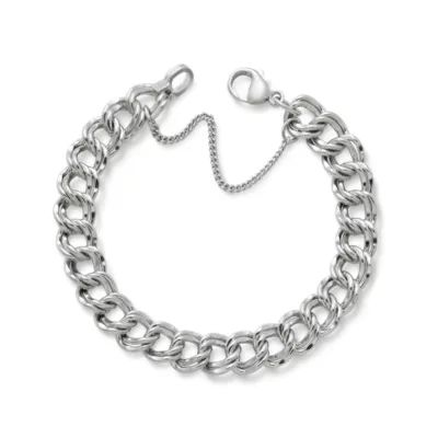 Heavy Double Curb Charm Bracelet in Sterling Silver
