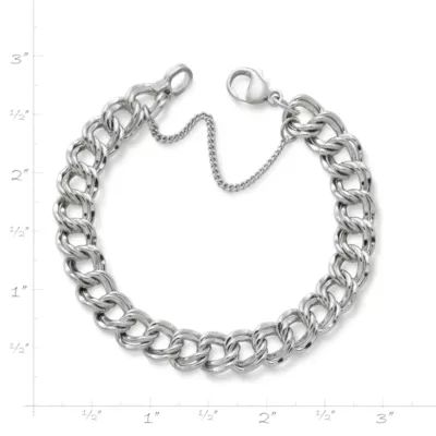 Heavy Double Curb Charm Bracelet in Sterling Silver - Image 2
