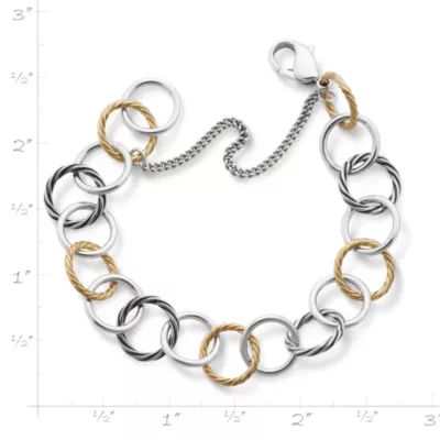Gold and Silver Loops Charm Bracelet in Sterling Silver and 14K Yellow Gold - Image 2
