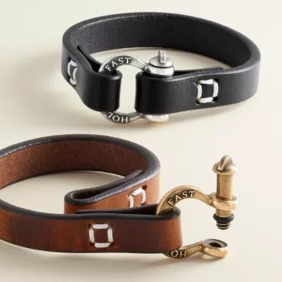 "Hold Fast" Leather Bracelet in Bronze with Brown Leather or Sterling Silver with Black Leather - Image 5