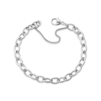 Textured Oval Charm Bracelet in Sterling Silver
