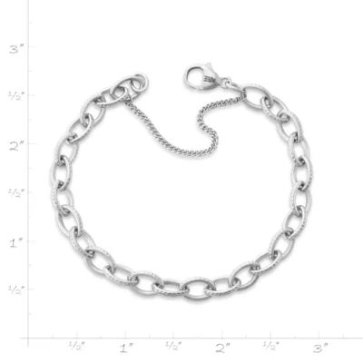 Textured Oval Charm Bracelet in Sterling Silver - Image 3