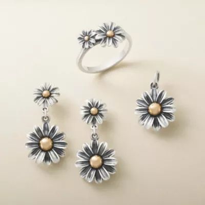 Blooming Daisies Dangle Earrings in Sterling Silver and Bronze - Image 3