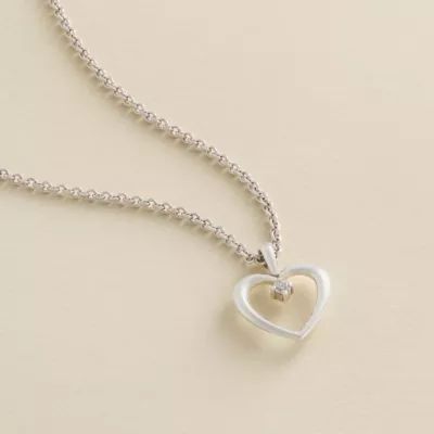 Heart with Diamond Pendant in Sterling Silver - Image 2