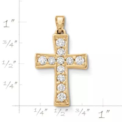 Plain Latin Cross Pendant with Diamonds in 18K Yellow Gold - Image 3