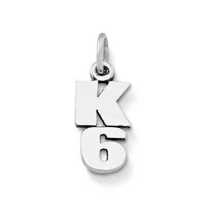 K Drop Number Charm in Sterling Silver