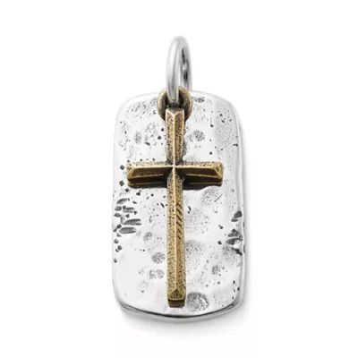 Engravable Tag and Cross Charm in Sterling Silver and Bronze
