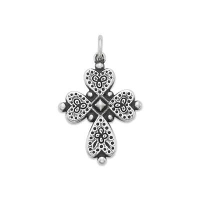 Heart's Devotion Cross Charm in Sterling Silver