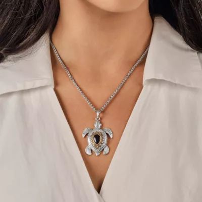 Sea Turtle Gemstone Pendant in Sterling Silver and Bronze - Image 4