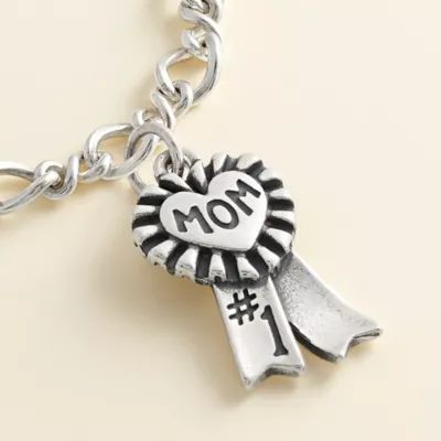 Blue Ribbon "Mom" Charm in Sterling Silver - Image 2