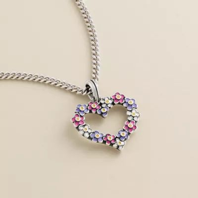Enamel Floral Heart Wreath Pendant in Sterling Silver - Image 2