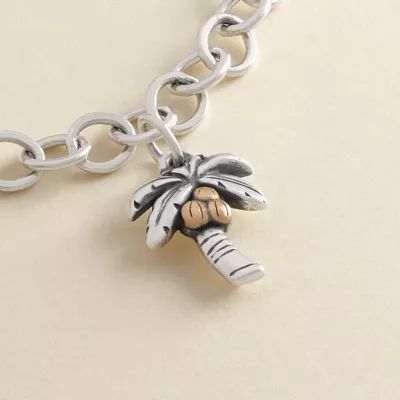 Tropical Palm Tree Charm in Sterling Silver and Bronze - Image 2