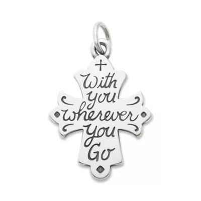 With You Wherever You Go Cross Charm in Sterling Silver or 14K Yellow Gold