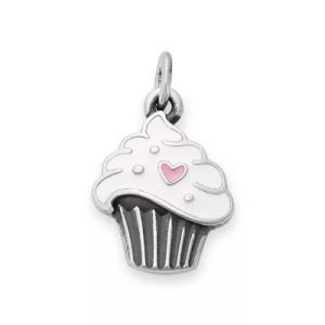 Enamel Sweetheart Cupcake Charm in Sterling Silver