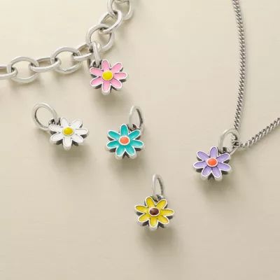 Enamel Mini Flower Charm in Sterling Silver - Image 2