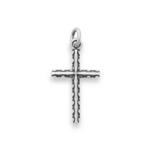 Petite Elegant Cross Charm in Sterling Silver or 14K Yellow Gold
