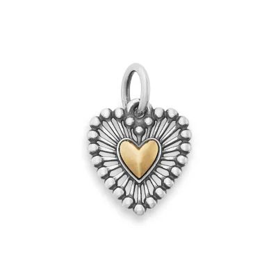 Shining Heart Charm in Sterling Silver and 14K Yellow Gold