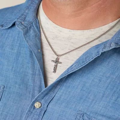 Chiseled Crucifix Pendant in Sterling Silver - Image 4