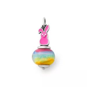 Enamel Sweet Bunny Art Glass Charm in Sterling Silver