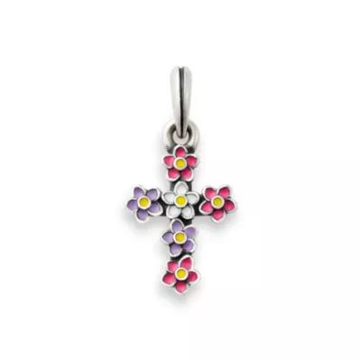 Enamel Floral Cross Pendant in Sterling Silver