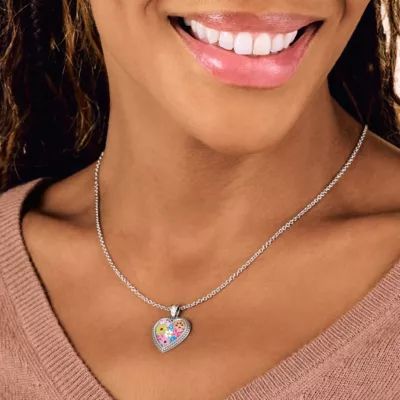 Enamel Floral Heart Pendant in Sterling Silver - Image 3