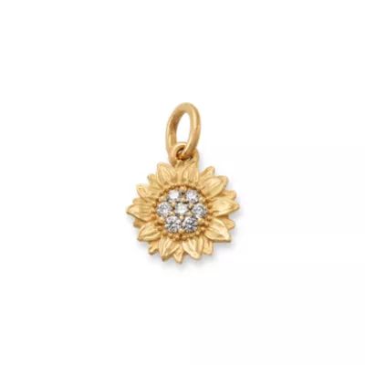 Pave Diamond Sunflower Pendant in 14K Yellow Gold