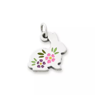 Enamel Floral Bunny Charm in Sterling Silver