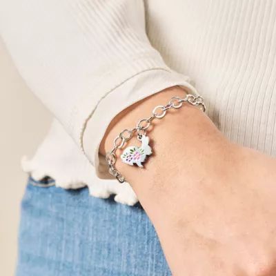 Enamel Floral Bunny Charm in Sterling Silver - Image 3