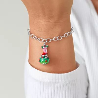 Enamel Christmas Cowboy Boot Art Glass Charm in Sterling Silver - Image 4