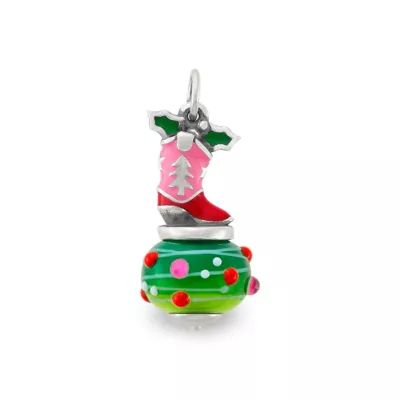 Enamel Christmas Cowboy Boot Art Glass Charm in Sterling Silver - Image 2