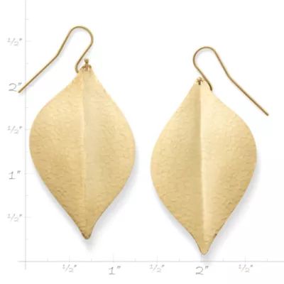 Repousse Leaf Dangle Earrings in 10K Yellow Gold - Image 3