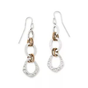 Hammered Linked Dangle Earrings in Sterling Silver and Bronze