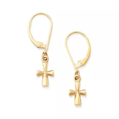 St. Teresa Cross Dangle Earrings in 14K Yellow Gold