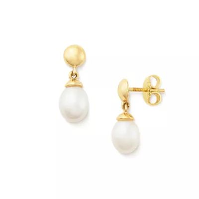 Cultured Pearl Teardrop Earrings in 14K Yellow Gold - Image 2