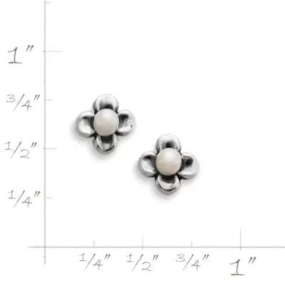 Tiny Blossom Stud Earrings with Cultured Pearl in Sterling Silver - Image 3