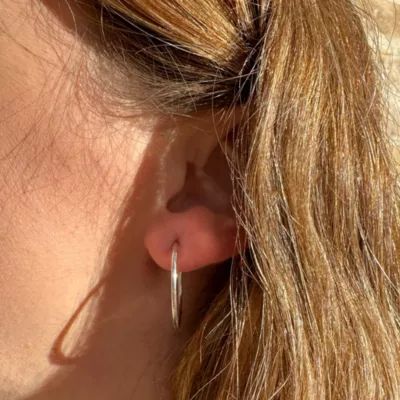 Classic Hammered Hoop Earrings in Sterling Silver or 14K Gold - Image 2