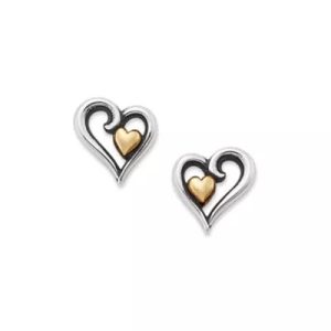 Delicate Joy of My Heart Stud Earrings in Sterling Silver and 14K Yellow Gold