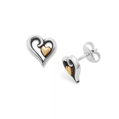 Delicate Joy of My Heart Stud Earrings in Sterling Silver and 14K Yellow Gold - Image 2