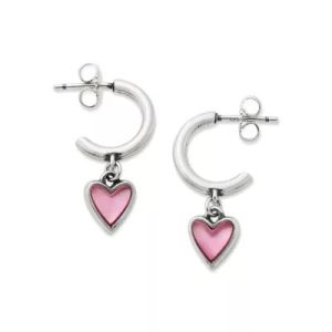 Sweetheart Gemstone Hoop Dangle Earrings in Sterling Silver