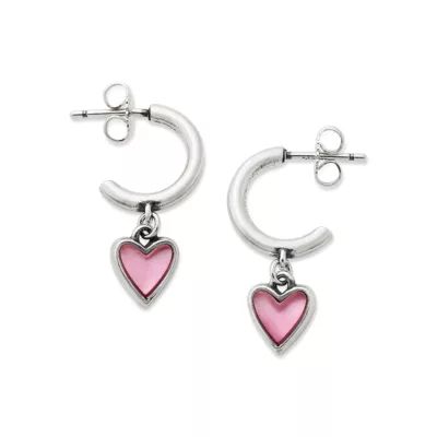 Sweetheart Gemstone Hoop Dangle Earrings in Sterling Silver