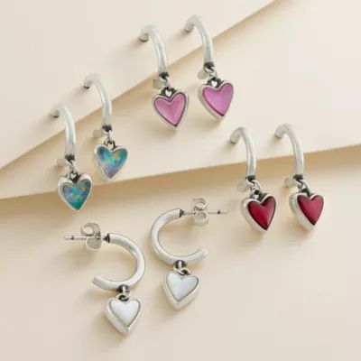 Sweetheart Gemstone Hoop Dangle Earrings in Sterling Silver - Image 3