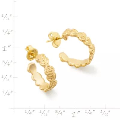 Rose Hoop Earrings in Sterling Silver or 14K Yellow Gold - Image 3