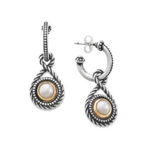 Marjan Gemstone Hoop Dangle Earrings in Sterling Silver and Bronze