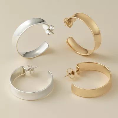 Bold Hoop Earrings in Sterling Silver or 14K Yellow Gold - Image 3