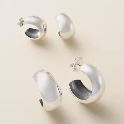 Domed Hoop Earrings in Sterling Silver - Image 3