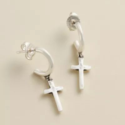 Horizon Cross Hoop Dangle Earrings in Sterling Silver - Image 2