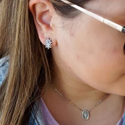 Virgin Mary Stud Earrings in Sterling Silver - Image 5