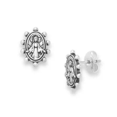 Virgin Mary Stud Earrings in Sterling Silver - Image 2